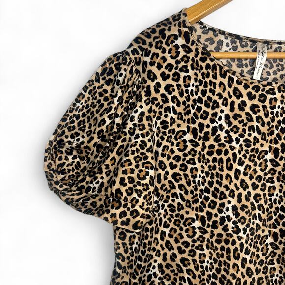 PerCeption Women's Puff Sleeve Top Blouse 2X Black Brown Chetah Animal Print - Picture 3 of 8